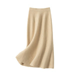 Womens A Line Cashmere Skirt Midi Length Cashmere Knit Sweater Skirt Beige XS