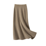 Womens A Line Cashmere Skirt Midi Length Cashmere Knit Sweater Skirt Taupe XS