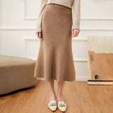Womens A Line Cashmere Skirt Midi Length Cashmere Knit Sweater Skirt Taupe XS