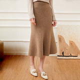 Womens A Line Cashmere Skirt Midi Length Cashmere Knit Sweater Skirt Taupe XS