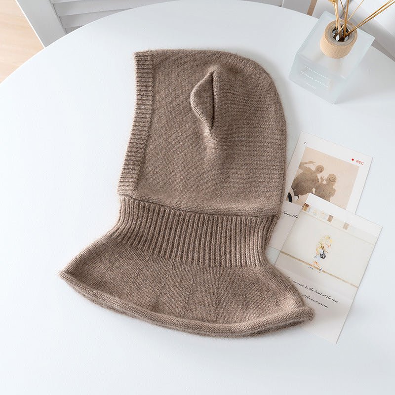 Womens Bear Ear Cashmere Balaclava Cute Cashmere Knit Hood