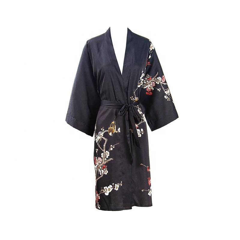 100% Short Silk Kimono Robe for Women's Cherry Blossom Pure Silk Robes - slipintosoft