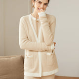 Women's Cable-Knit 100% Cashmere Long Sleeves Colorblock Cardigan - slipintosoft