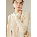 Women's Cable-Knit 100% Cashmere Long Sleeves Colorblock Cardigan - slipintosoft