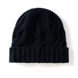 Womens Cashmere Beanie Cable Knit Cashmere Hat Ribbing Hem
