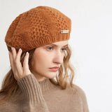 Womens Cashmere Beanie Hat Cashmere French Beret Chunky Knit Cap for Fall Winter Cashmere Hats