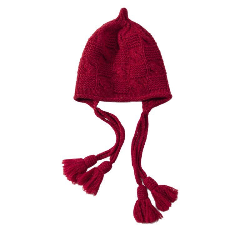 Womens Cashmere Hat Earflap Cashmere Beanie Cable Knit Tassel Hat