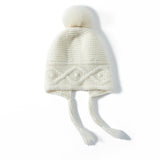 Womens Cashmere Hat with Pom Earflap Cashmere Beanie with Braided Ties