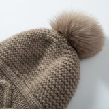 Womens Cashmere Hat with Pom Earflap Cashmere Beanie with Braided Ties