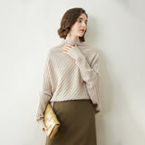 Womens Cashmere Poncho Sweater with Sleeves Ribbed Mock Neck Cashmere Cloak Oatmeal One Size