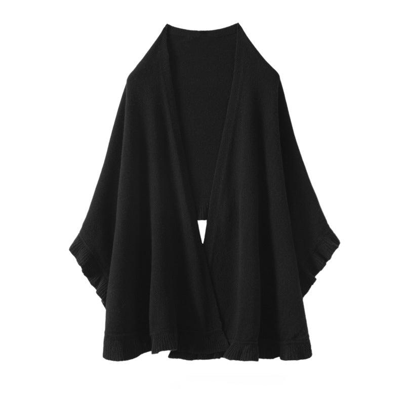 Womens Cashmere Ruffle - edge Cape Shawl And Wraps Flounce Edge Cloak