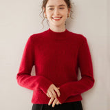 Womens Cashmere Sweater Textured Knit Long Sleeve Mock Neck Cashmere Pullover Claret XS