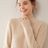 Womens Cashmere Sweater Textured Knit Long Sleeve Mock Neck Cashmere Pullover Beige XS