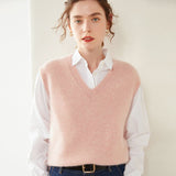 Womens Cashmere Sweater Vest Sleeveless Cashmere Knit Pullover Rib Hem Pink XS