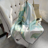 Womens Colorful Long Silk Scarf Landscape Print Square Silk Scarves Color E L