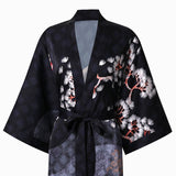 Women's Long Silk Kimono Robe with Belt Cranes Prints Landscape Painting Classic Both Robe - slipintosoft