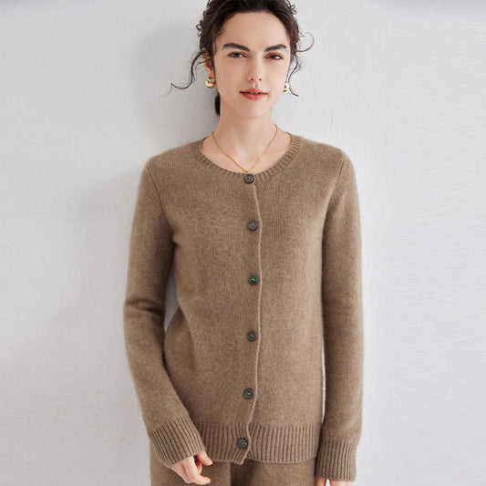 Womens Crew Neck Cashmere Cardigan Button Down Solid Cashmere Sweater Coat - slipintosoft