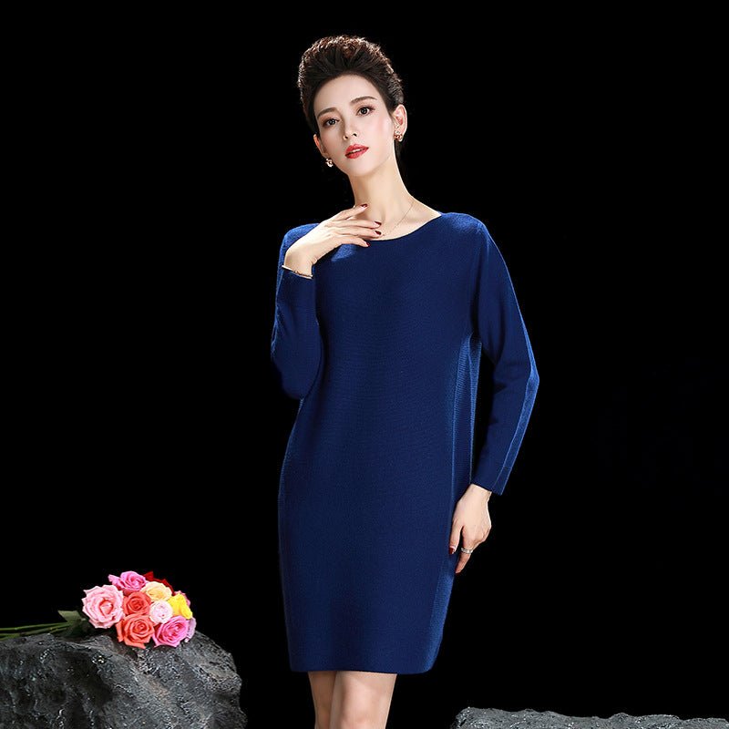 Womens Crew Neck Cashmere Dresses Loose Solid Cashmere Sweater Dress - slipintosoft