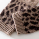 womens cute winter leopard print cashmere gloves cashmere knitted half - finger gloves - slipintosoft