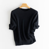 Women's Elbow Sleeve Cashmere Sweater Crew Neck Solid Knitted Cashmere Pullover - slipintosoft