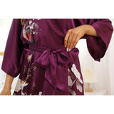 Women's Long Silk Kimono Robe Flower Print Pure Silk Robes - slipintosoft