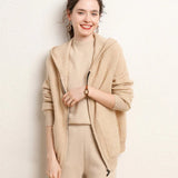 Women's Full Zip Hooded Cashmere Cardigan Long Sleeve Zip Up Cashmere Cardigan - slipintosoft