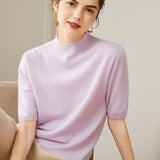 Women's Half-Sleeve Superfine 100% Cashmere Half Turtleneck Sweater - slipintosoft