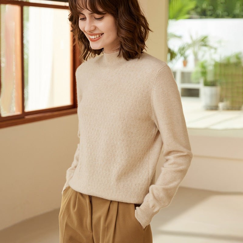 Women's Half Turtleneck Pure Cashmere Sweater Jacquard Cashmere Knitted Pullover - slipintosoft