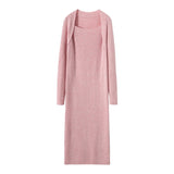 Womens Cashmere Ribbed Knit Midi Dress Long Sleeve Square Neck Dress