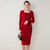 Women's Knitted Cashmere Dresses Slim Fit Solid Cashmere Sweater Dress - slipintosoft