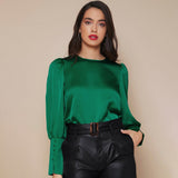 Women's Lantern Sleeve Silk Top Luxury 22mm Mulberry Long Sleeves Silk Shirt - slipintosoft