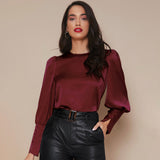 Women's Lantern Sleeve Silk Top Luxury 22mm Mulberry Long Sleeves Silk Shirt - slipintosoft