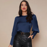 Women's Lantern Sleeve Silk Top Luxury 22mm Mulberry Long Sleeves Silk Shirt - slipintosoft