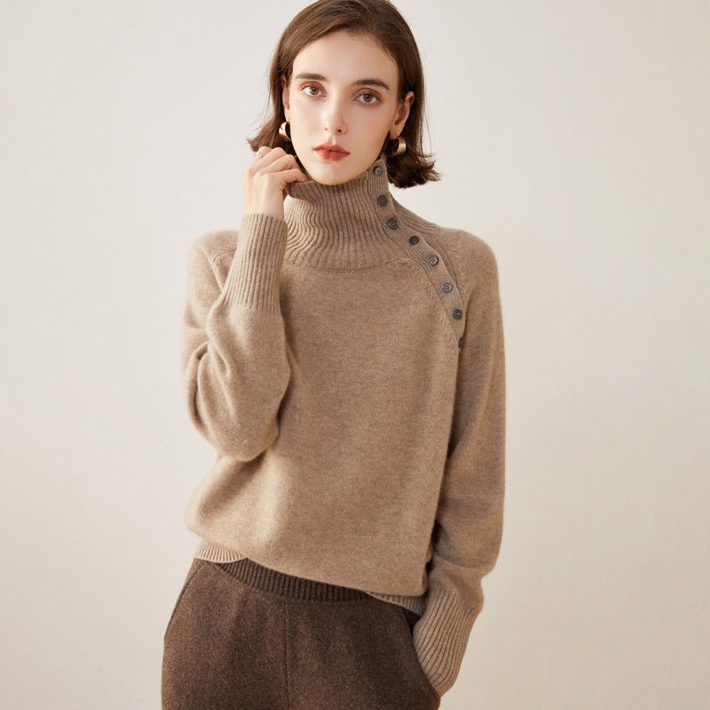 Women's Lapeled Neck Cashmere Sweater Turtleneck Solid Cashmere Pullover - slipintosoft