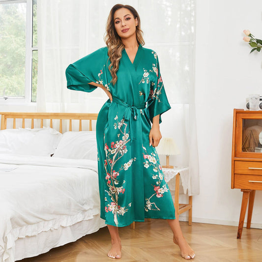 Long Cherry Cherry Blossom Preave Kimono Bolpones de seda pura de seda pura