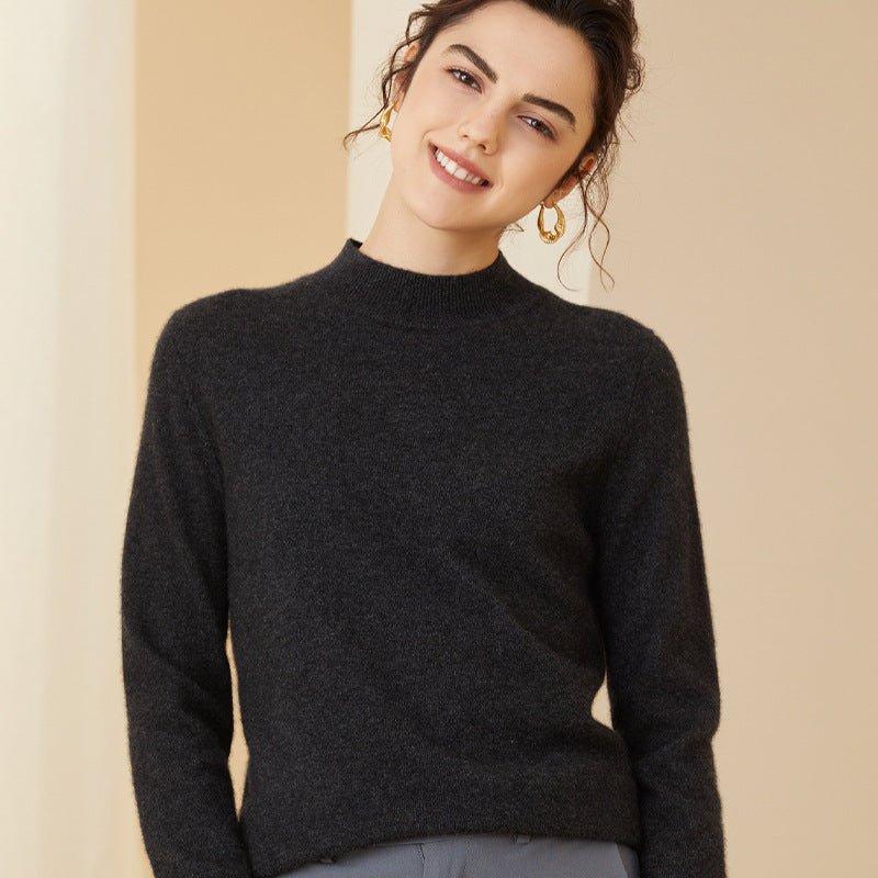 Women's Long Sleeves Cashmere Mock Neck Cashmere Sweater - slipintosoft