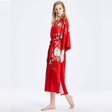 Long 100% Silk Kimono Robes lotus silk clothes Red Lotus Personalized Bride Japanese High Waist Sleepwear for Women -  slipintosoft