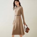 Womens Mock Neck Cashmere Dress Tea Length Slim Fit Cashmere Knit Dresses Women Cashmere Dress