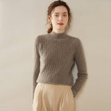 Womens Mock Neck Cashmere Sweater Cable Knit Long Sleeve Cashmere Pullover Taupe XS