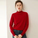 Womens Mock Neck Cashmere Sweater Cashmere Pullover Ribbed Hem Claret XS