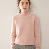 Womens Mock Neck Cashmere Sweater Long Sleeve Cashmere Pullover Ribbed Finishing Pink XS