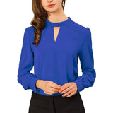 Camisa de seda de oficina para mujer Blusas de seda de manga larga con cuello levantado elegante con abertura en la cerradura