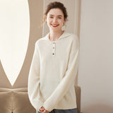 womens polo neck solid cashmere sweaters ladies long sleeve cashmere blouses pullover - slipintosoft