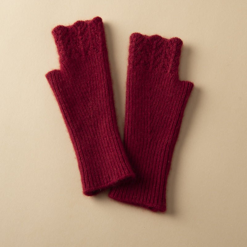 Women's Pure Cashmere Half Finger Gloves Luxuriously Soft Warm Winter Knit Gloves - slipintosoft