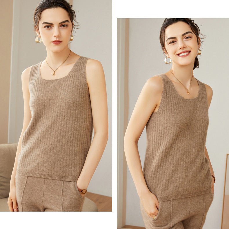 Women's Ribbed 100% Cashmere U-Neck Tank - slipintosoft