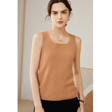 Women's Ribbed 100% Cashmere U-Neck Tank - slipintosoft