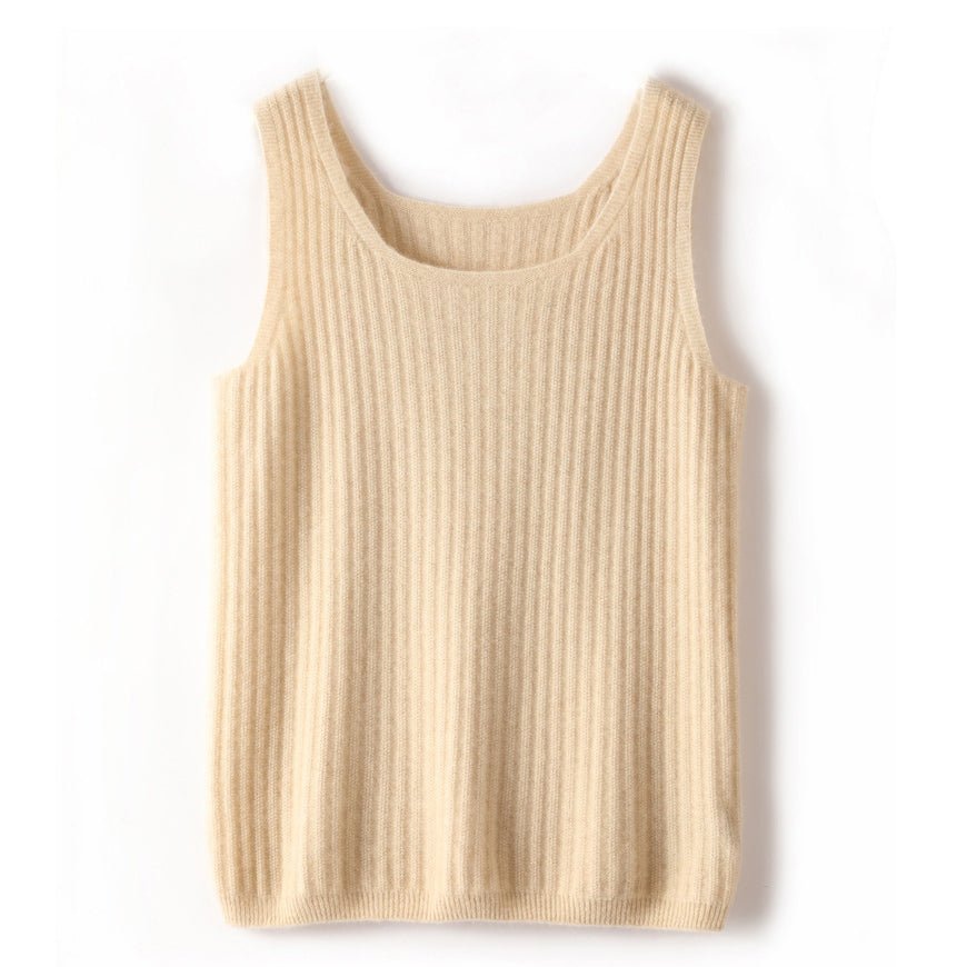 Women's Ribbed 100% Cashmere U-Neck Tank - slipintosoft