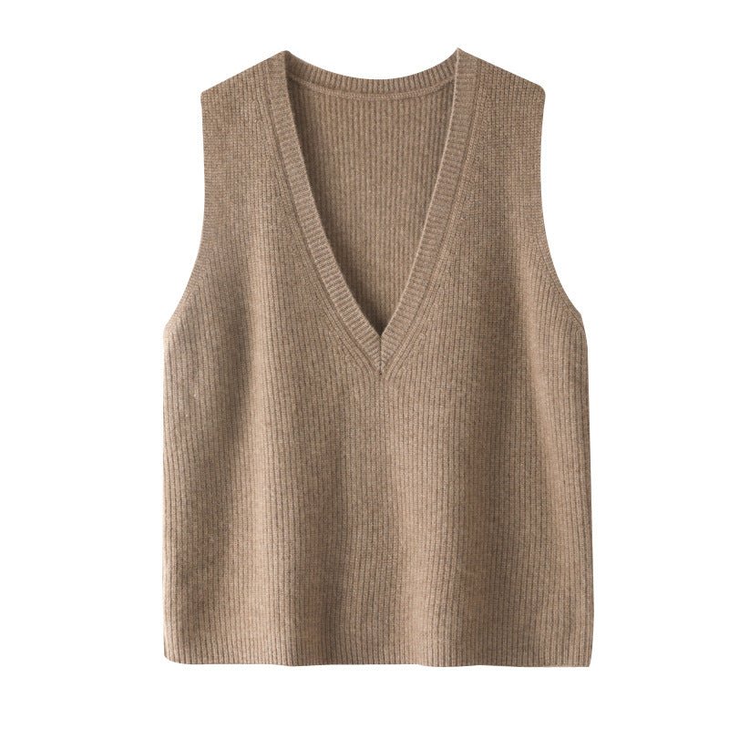 Women's Ribbed 100% Cashmere V-Neck Waistcoat - slipintosoft