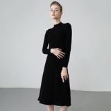 Womens Ribbed Cashmere Midi Dress Mock Neck Cashmere Sweater Dress Fitted Cashmere Dress Black XS