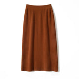 Womens Ribbed Knit Cashmere Skirt High Waist Cashmere Sweater Skirt Caramel XS